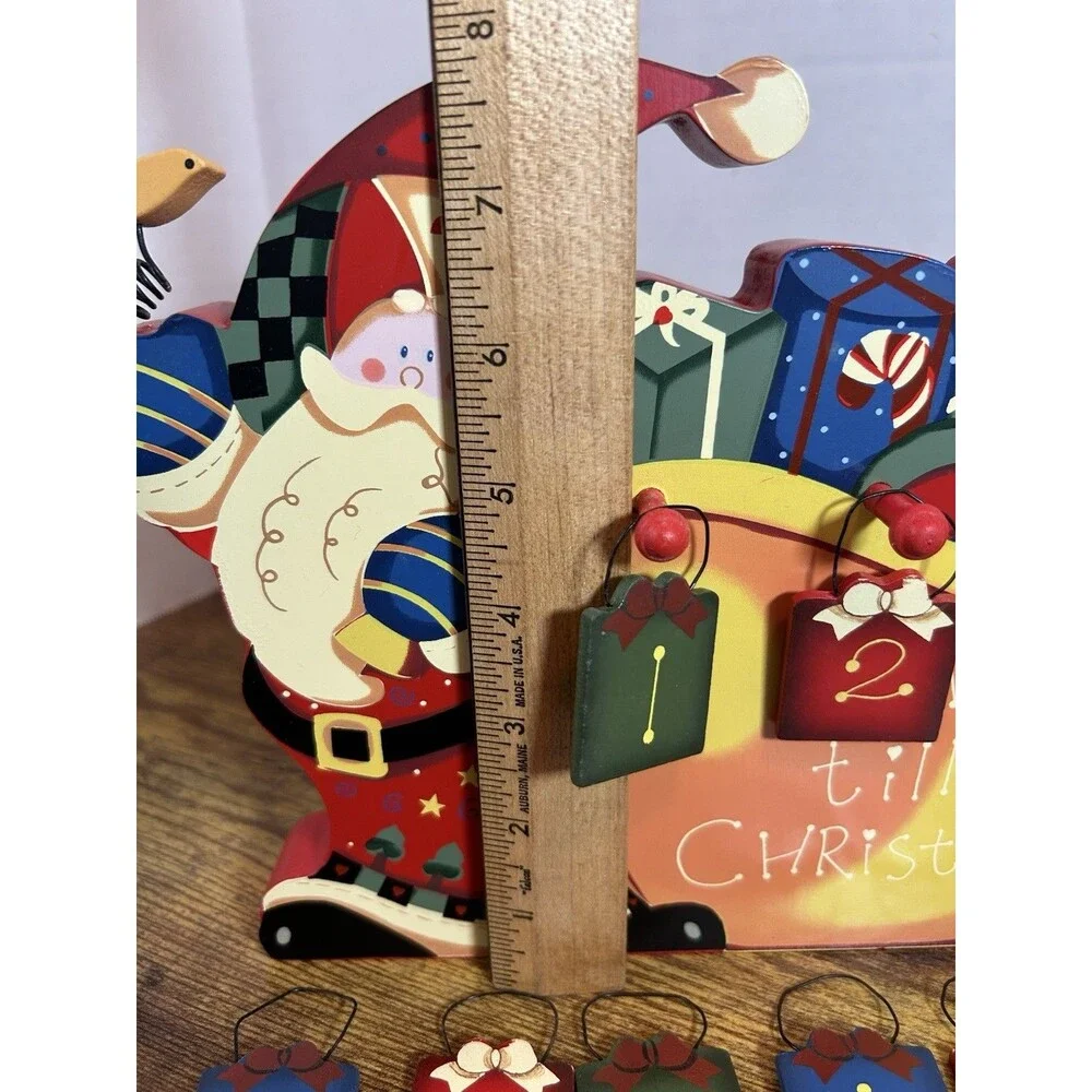 Vintage Wooden Santa Christmas Countdown Calendar Wall Hanging Shelf Sitter Deco